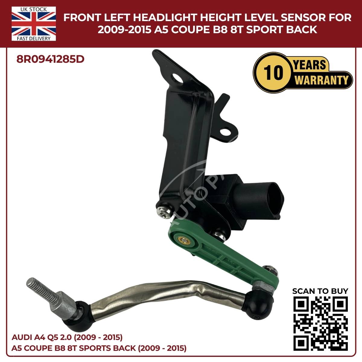 Front Left Headlight Level Sensor for Audi A4 / Q5 (2009–2015) – OEM 8R0941285E