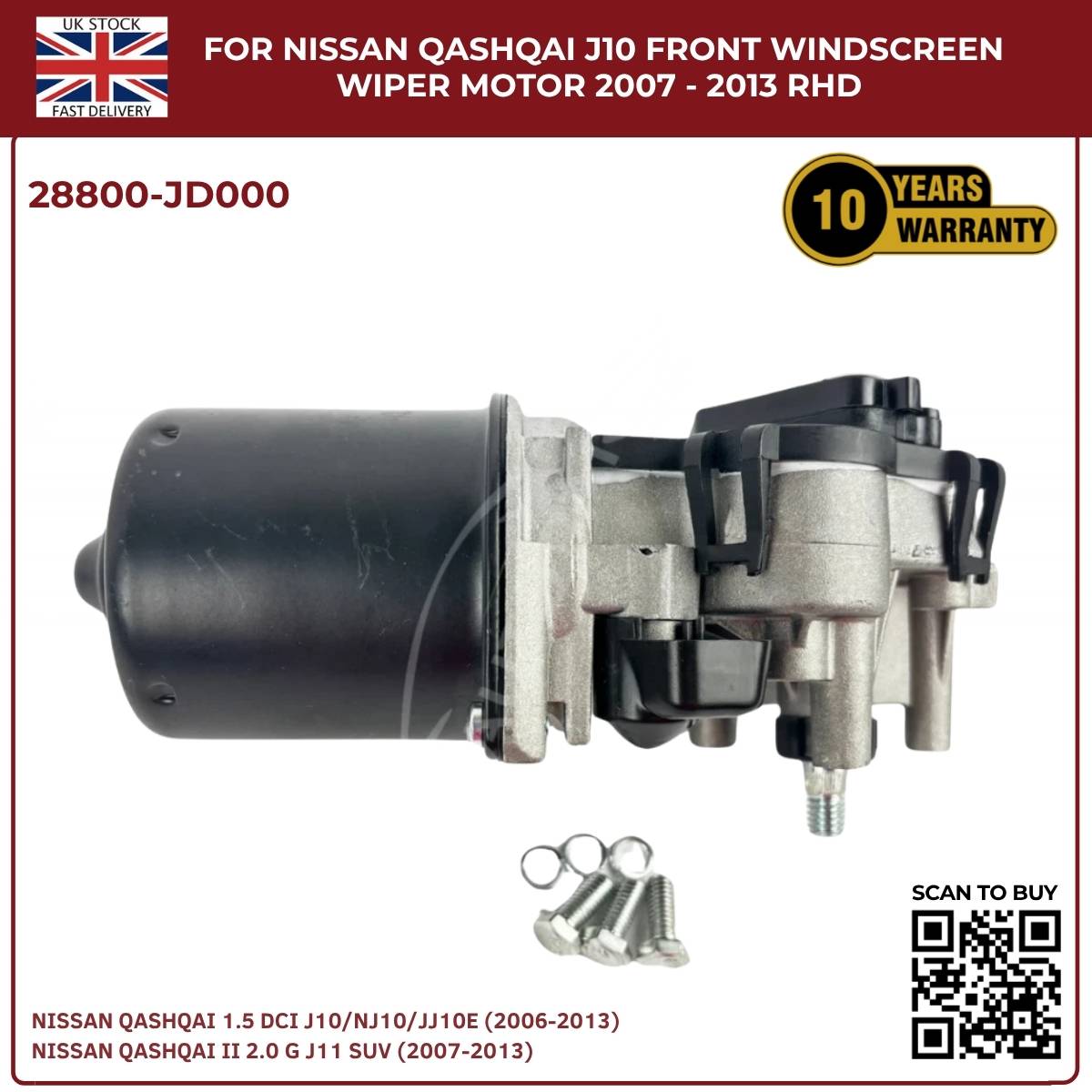Front Windscreen Wiper Motor for Nissan Qashqai +2 JJ10 (2008–2013) – Replacement for 28800JD000