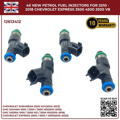 4× Fuel Injectors 12613412 – Fits 2010–2013 Chevrolet Suburban 2500 HD 6.0L V8 Petrol