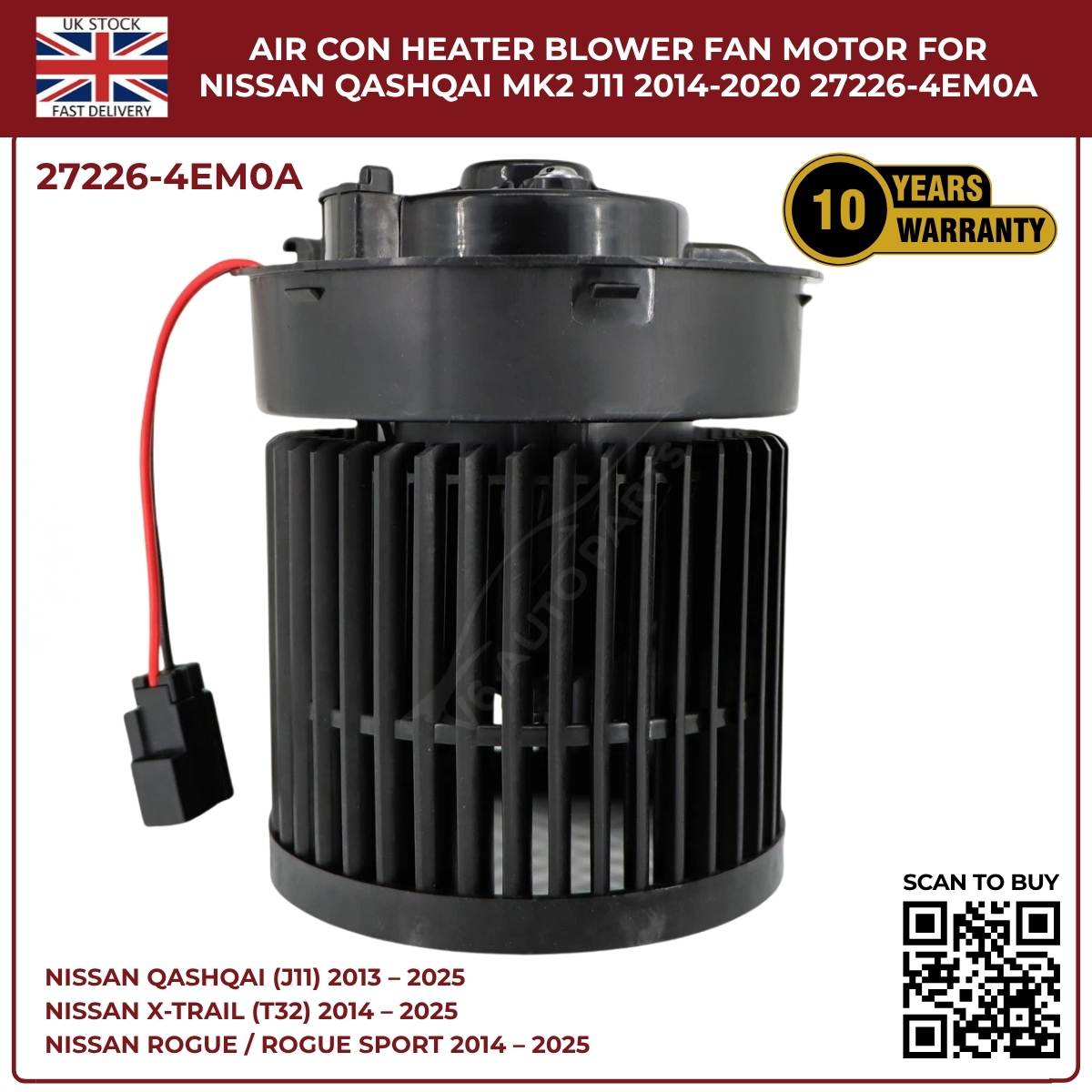 Image of Replacement Blower Fan Motor 27226-4EM0A for Nissan Qashqai MK2