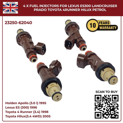 4 x Fuel Injectors For Lexus ES300 Landcruiser Prado Toyota 4Runner Hilux Petrol