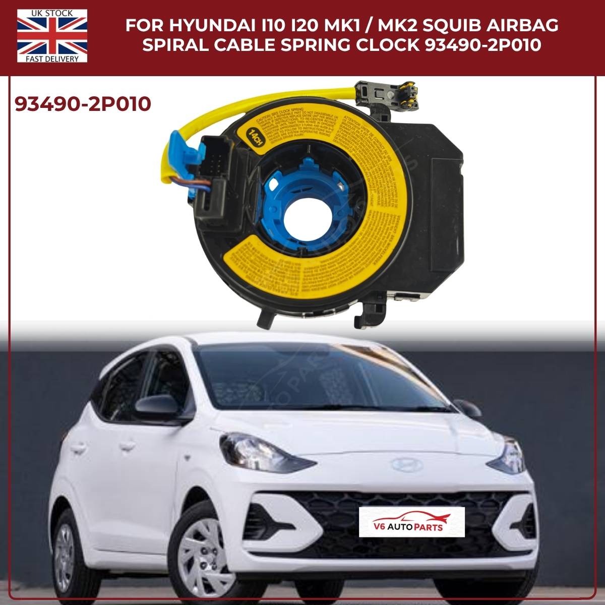 Airbag Clock Spring Squib 93490-2P010 for Hyundai i10 & i20 (2008–2023) | Steering Wheel Spiral Cable