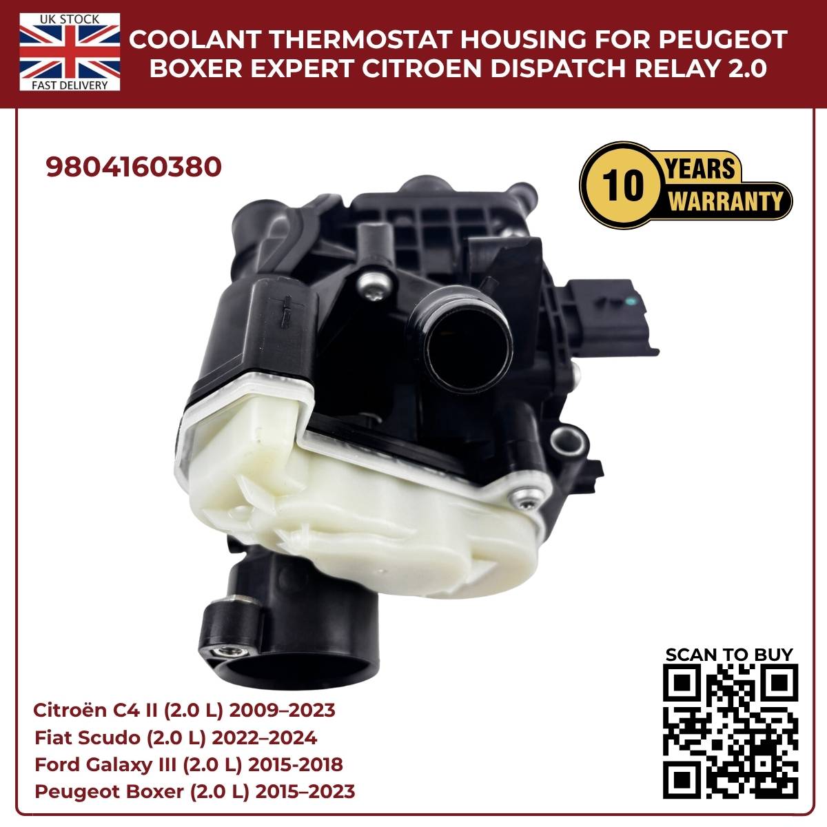 Coolant Thermostat Housing 9804160380 for Ford, Peugeot, Toyota & Vauxhall 2.0 Diesel Engines