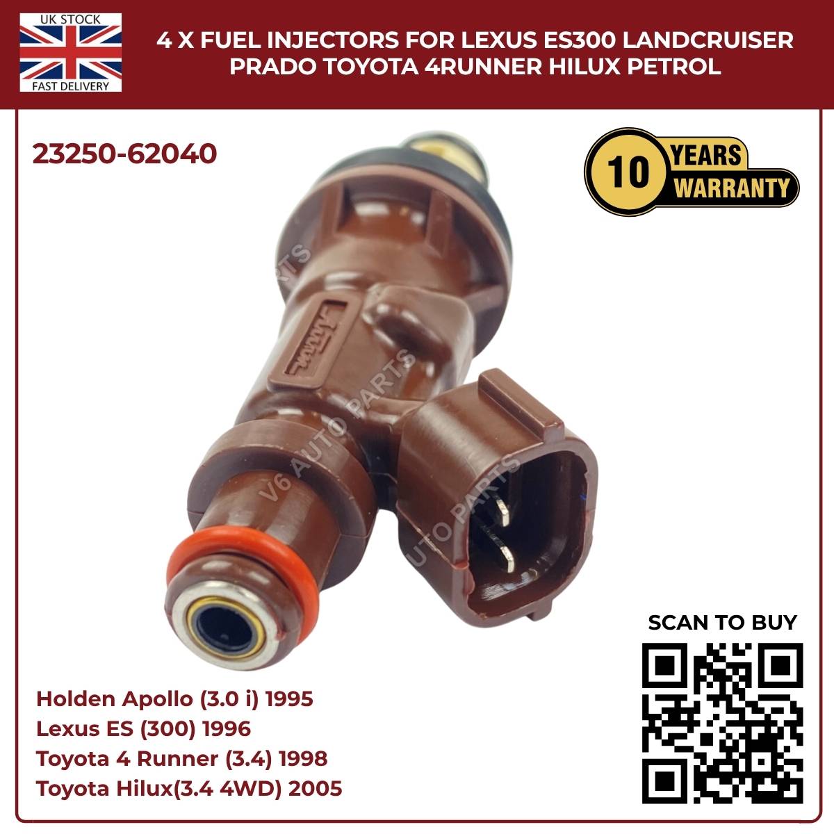 4 x Fuel Injectors For Lexus ES300 Landcruiser Prado Toyota 4Runner Hilux Petrol