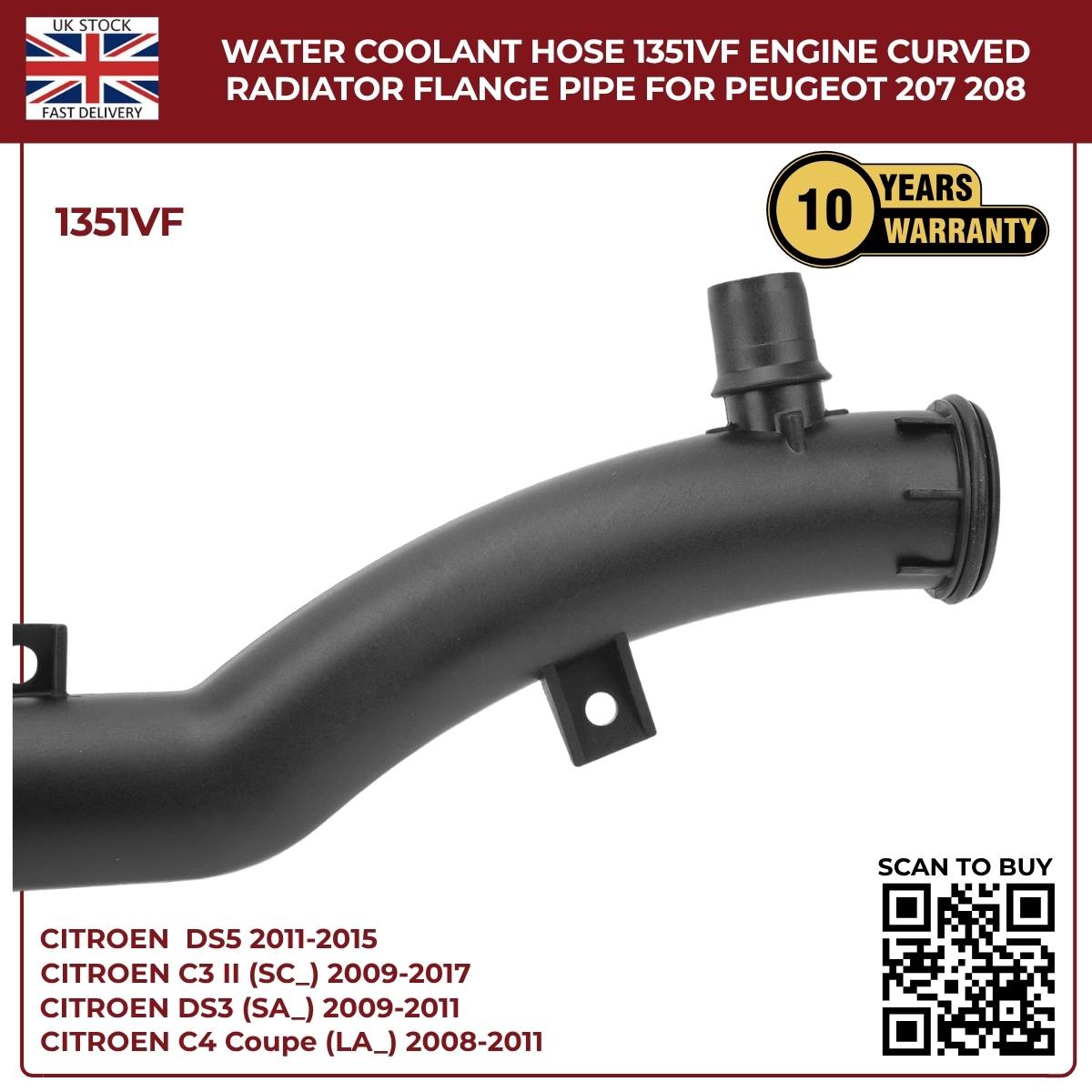 Water Coolant Hose  1351VF – Rear Right Engine Radiator Pipe for Peugeot & Citroën