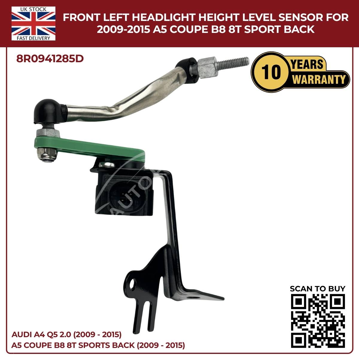 Front Left Headlight Level Sensor for Audi A4 / Q5 (2009–2015) – OEM 8R0941285E