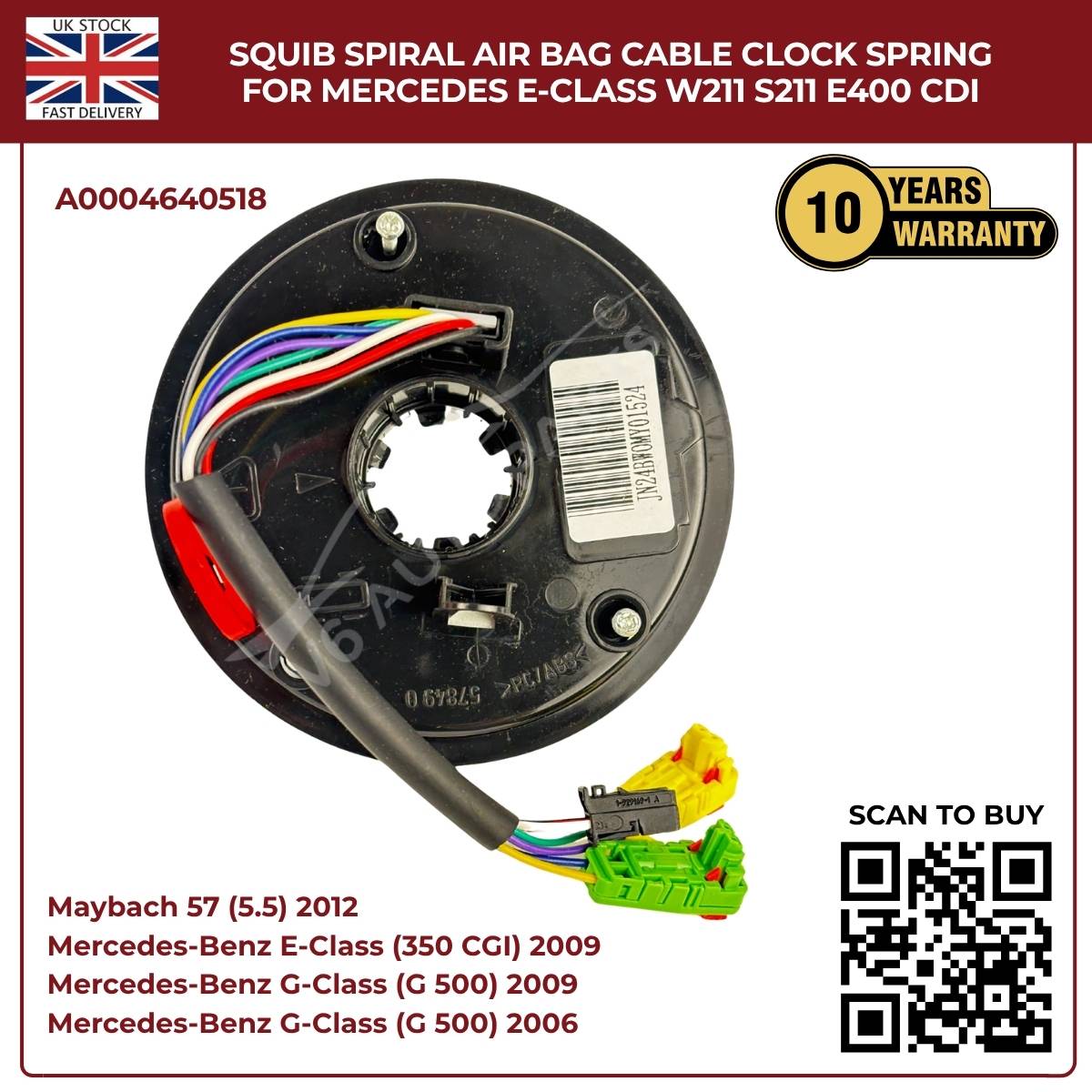 Airbag Clock Spring Spiral Cable A0004640518 for Mercedes-Benz E-Class, G-Class & Maybach