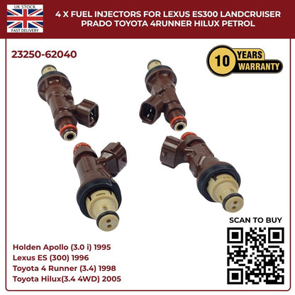 4 x Fuel Injectors For Lexus ES300 Landcruiser Prado Toyota 4Runner Hilux Petrol