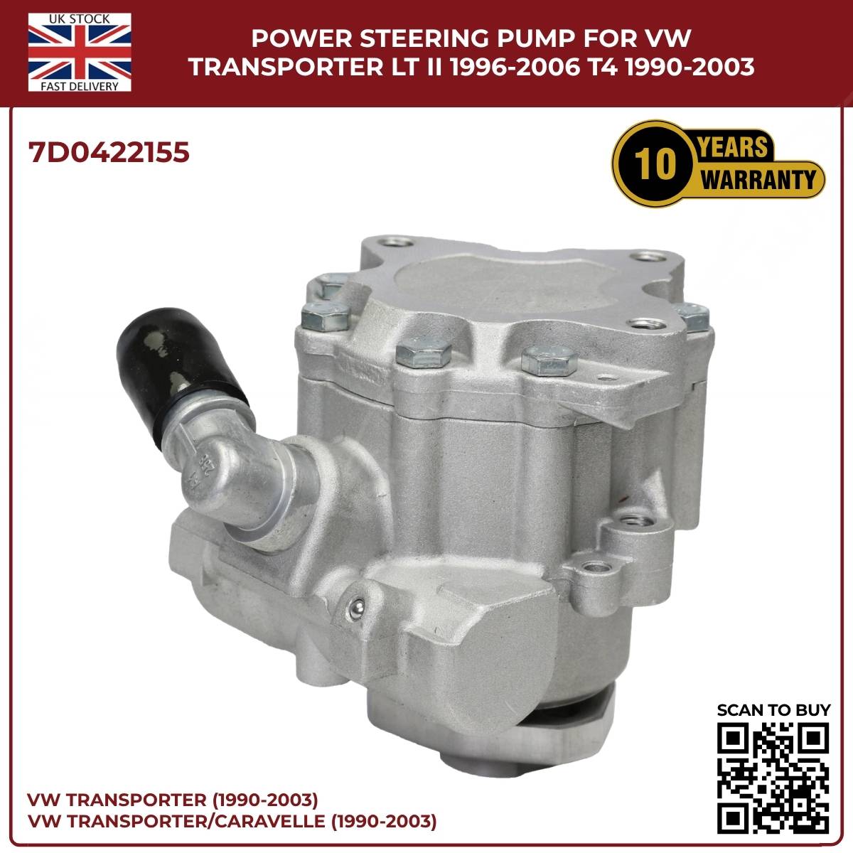 Image of VW Transporter T4 hydraulic power steering pump 7D0422155 / 074145157C, close-up view
