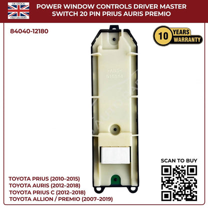 Toyota Lexus Driver Master Power Window Switch – Lock Control Buttons (OEM 84040‑12180, CT200h Prius Corolla)