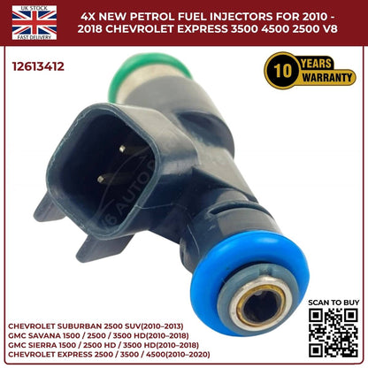 4× Fuel Injectors 12613412 – Fits 2010–2013 Chevrolet Suburban 2500 HD 6.0L V8 Petrol