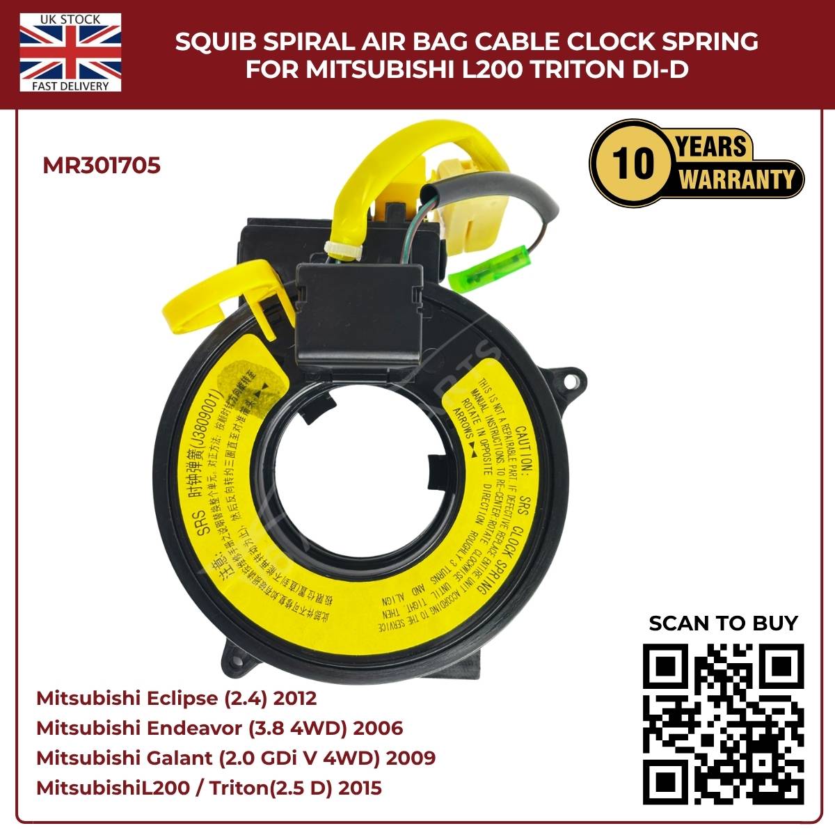 Squib Spiral Airbag Cable Clock Spring For Mitsubishi L200 Triton DI‑D (2008–2014)