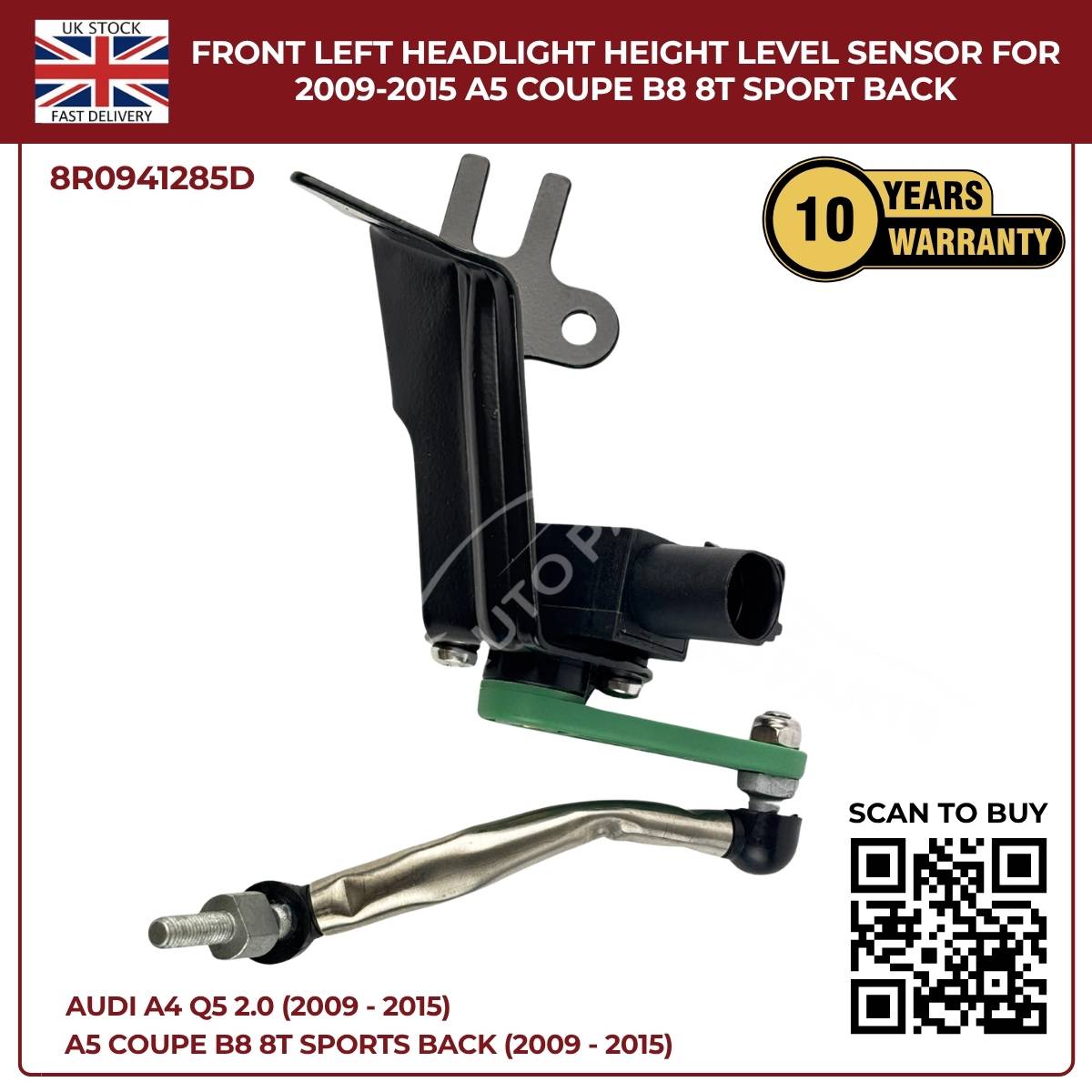 Front Left Headlight Level Sensor for Audi A4 / Q5 (2009–2015) – OEM 8R0941285E