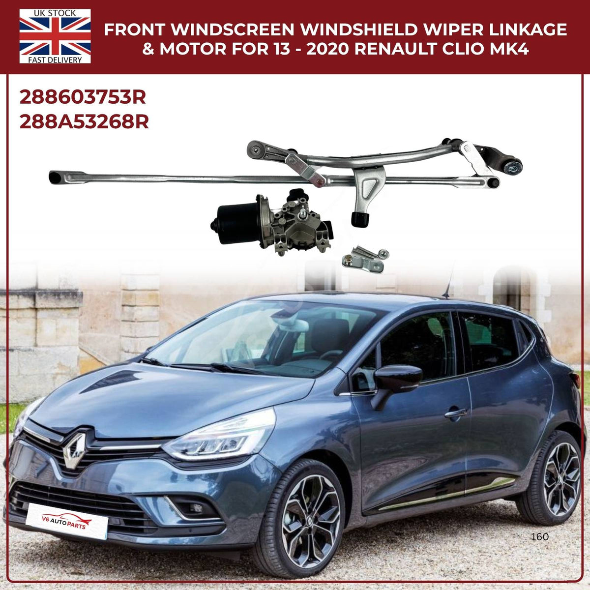 Front Windscreen Wiper Linkage Arm & Motor for Renault Clio MK4 (2013–2020) RHD