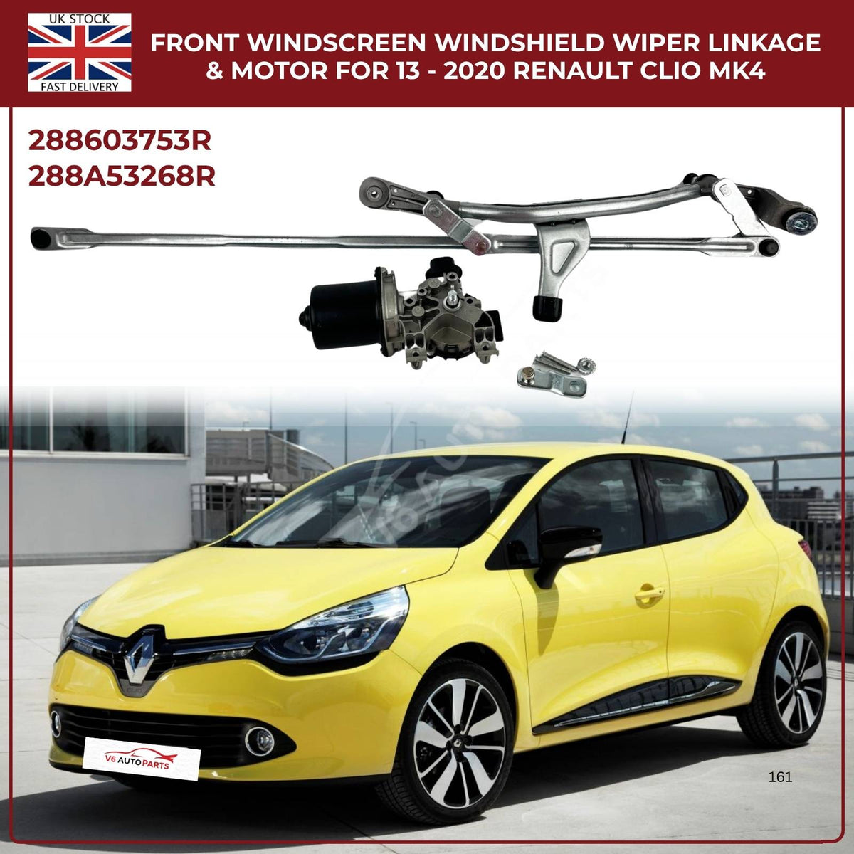 Front Windscreen Wiper Linkage Arm & Motor for Renault Clio MK4 (2013–2020) RHD