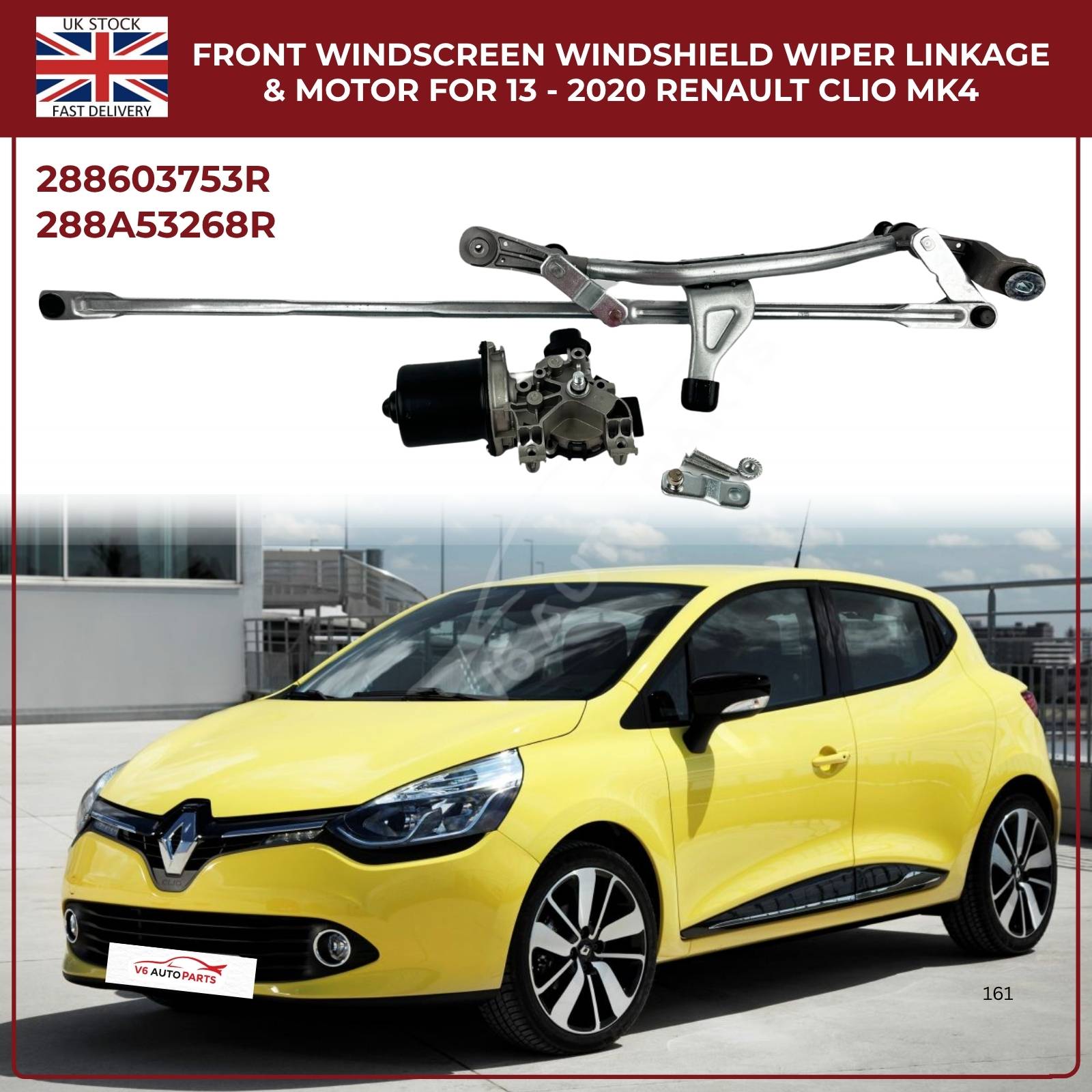 Front Windscreen Wiper Linkage Arm & Motor for Renault Clio MK4 (2013–2020) RHD