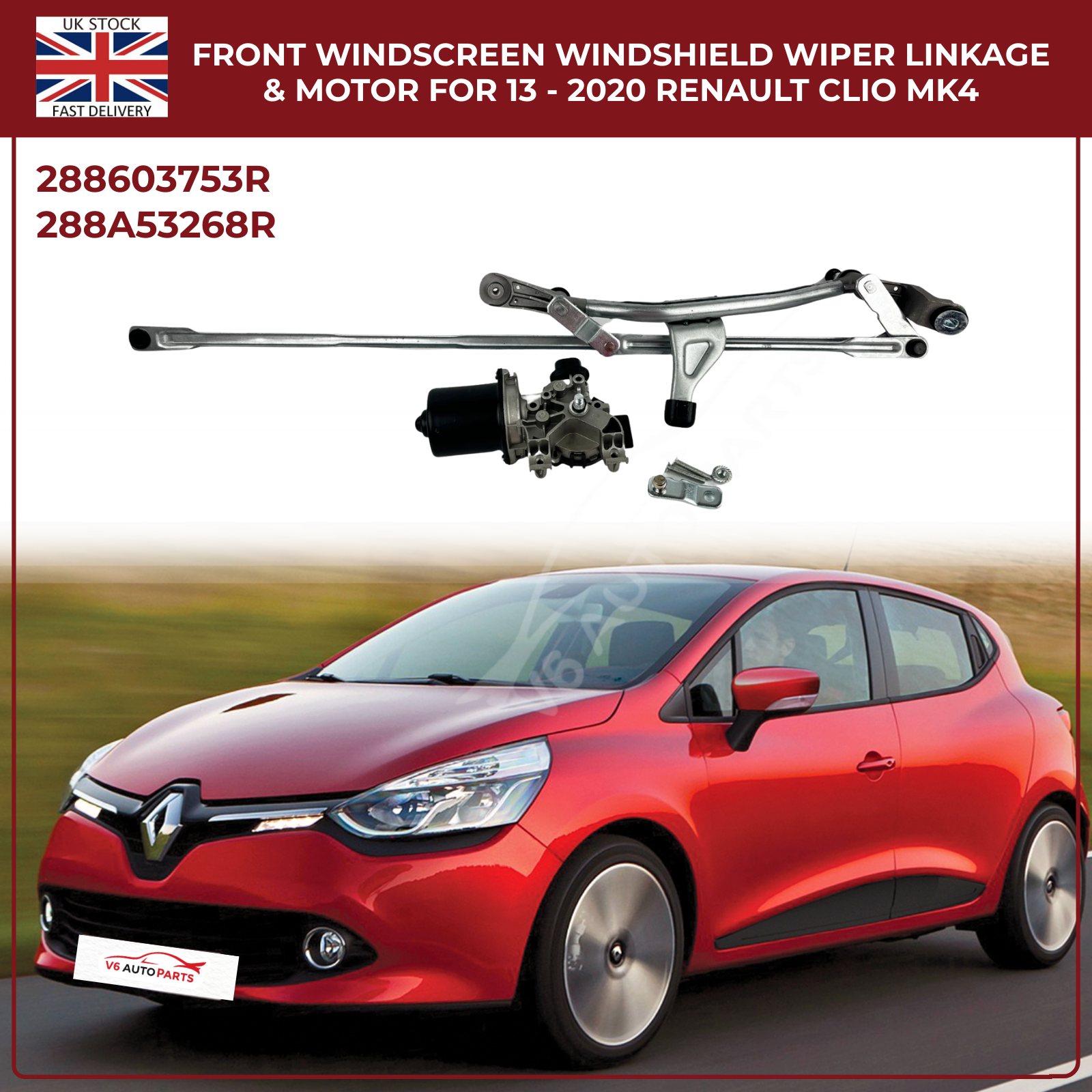 Front Windscreen Wiper Linkage Arm & Motor for Renault Clio MK4 (2013–2020) RHD
