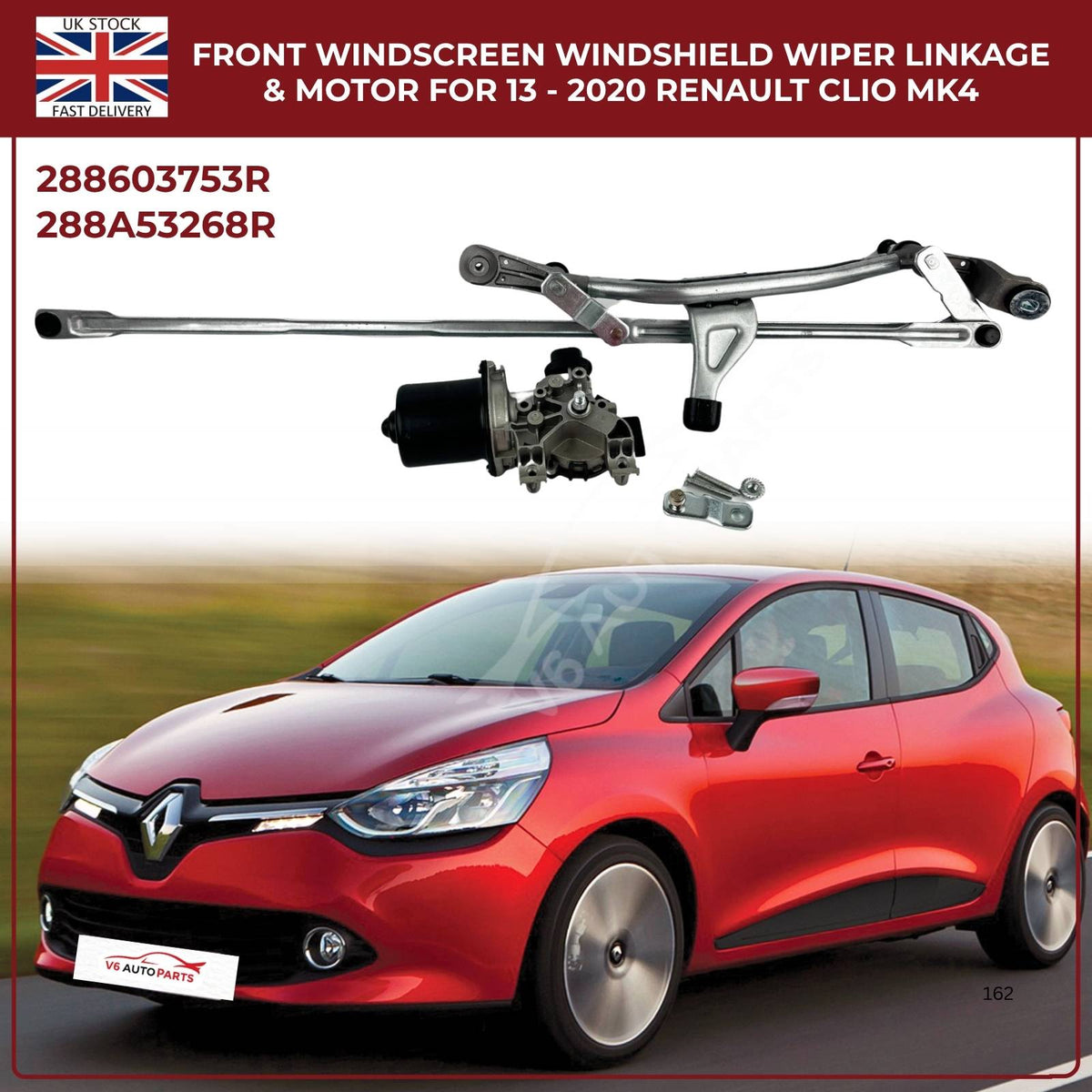 Front Windscreen Wiper Linkage Arm & Motor for Renault Clio MK4 (2013–2020) RHD
