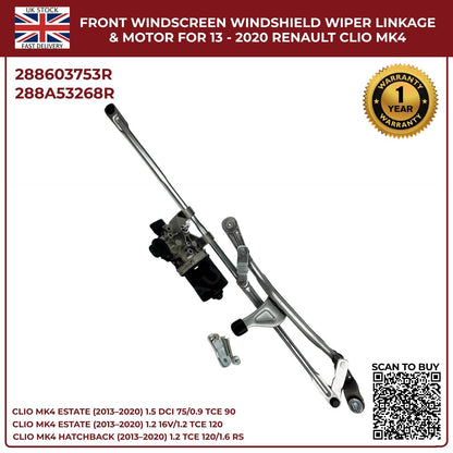 Front Windscreen Wiper Linkage Arm & Motor for Renault Clio MK4 (2013–2020) RHD