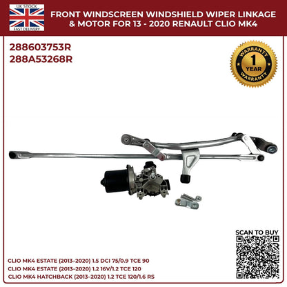 Front Windscreen Wiper Linkage Arm & Motor for Renault Clio MK4 (2013–2020) RHD