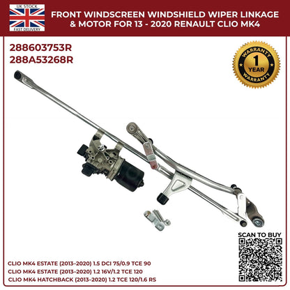 Front Windscreen Wiper Linkage Arm & Motor for Renault Clio MK4 (2013–2020) RHD