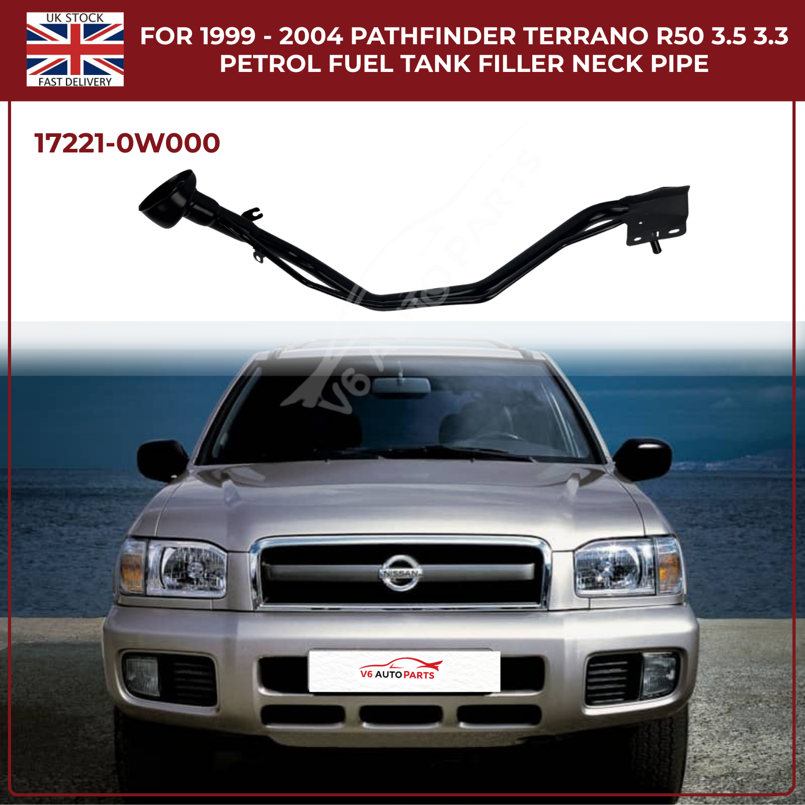 Replacement Fuel Tank Filler Neck Pipe – Nissan Pathfinder / Terrano R50 (1999–2004, 3.3L & 3.5L Petrol, OEM 17221-0W000)