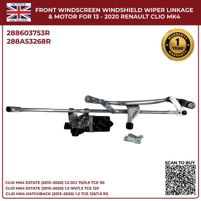 Front Windscreen Wiper Linkage Arm & Motor for Renault Clio MK4 (2013–2020) RHD