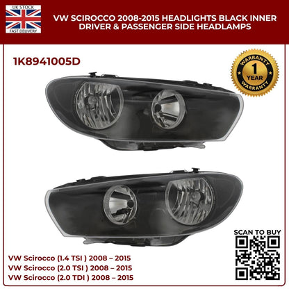 Image of Front Left and Right Halogen Headlights for VW Scirocco MK3 1K8941005D