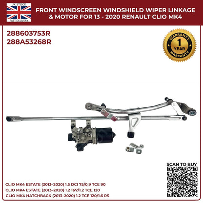 Front Windscreen Wiper Linkage Arm & Motor for Renault Clio MK4 (2013–2020) RHD