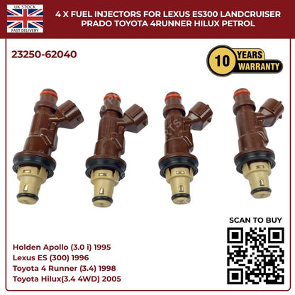 4 x Fuel Injectors For Lexus ES300 Landcruiser Prado Toyota 4Runner Hilux Petrol