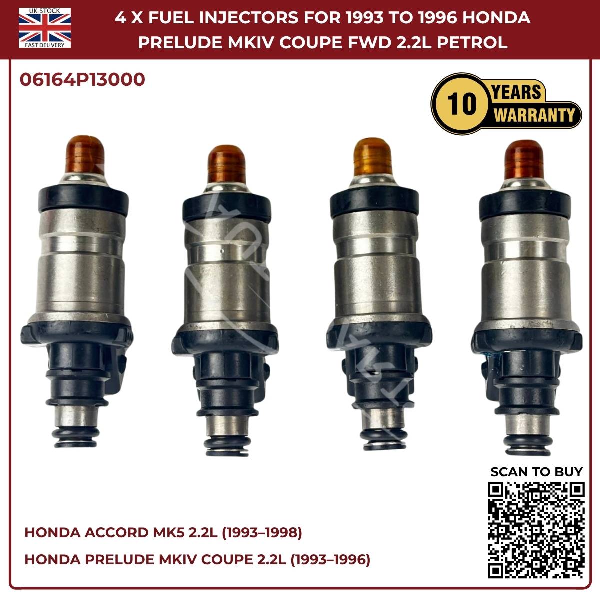 4x Fuel Injectors For Honda Prelude MKIV (1993–1996) 2.2L F22A1/F22A4 FWD Petrol