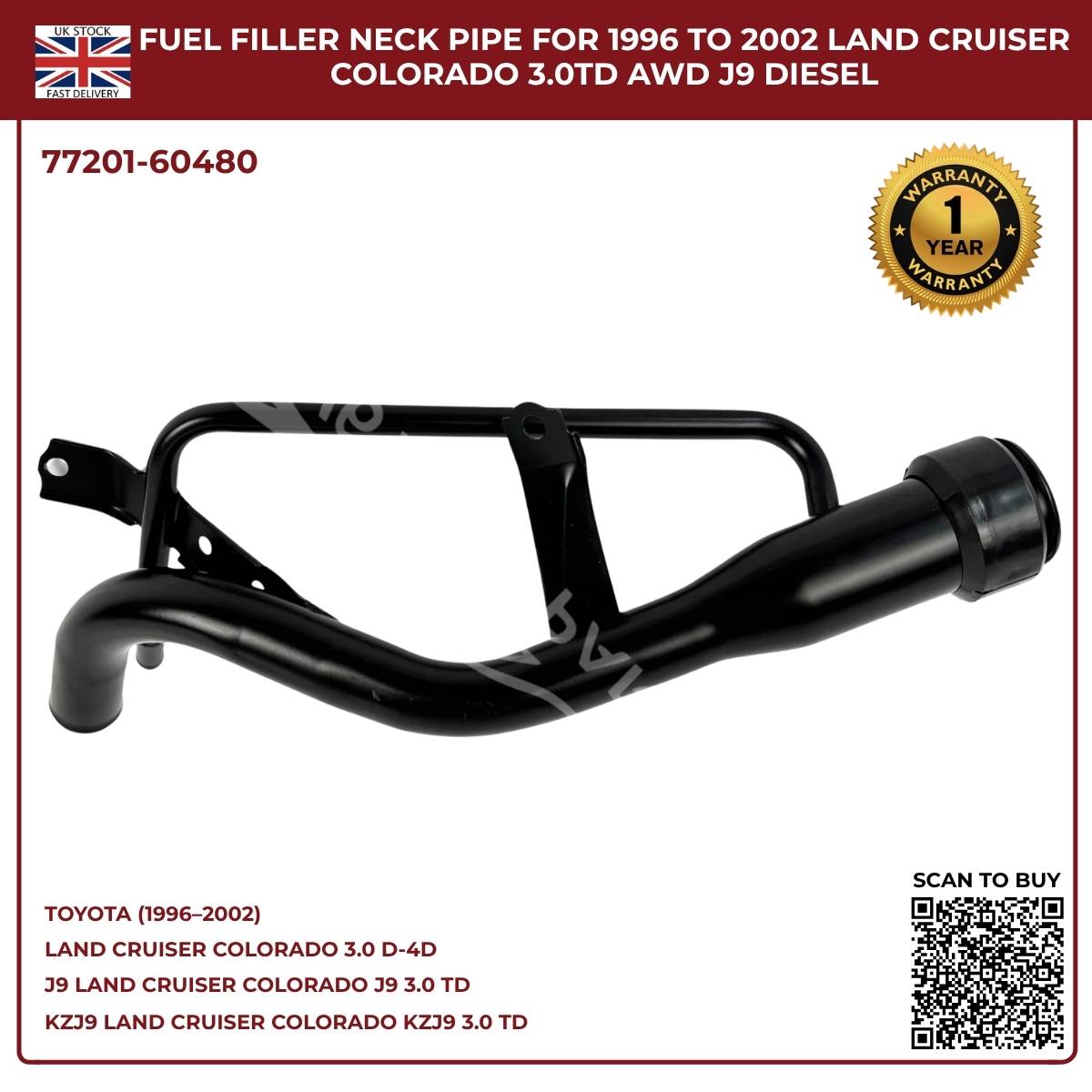 Image of 77201-60480 fuel tank filler neck for Toyota Land Cruiser Colorado 1996–2002