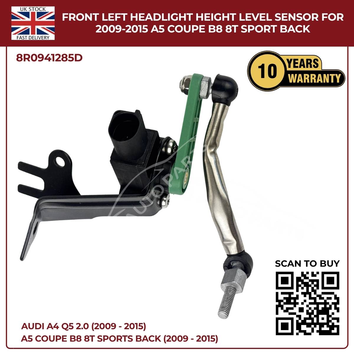 Front Left Headlight Level Sensor for Audi A4 / Q5 (2009–2015) – OEM 8R0941285E