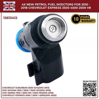 4× Fuel Injectors 12613412 – Fits 2010–2013 Chevrolet Suburban 2500 HD 6.0L V8 Petrol