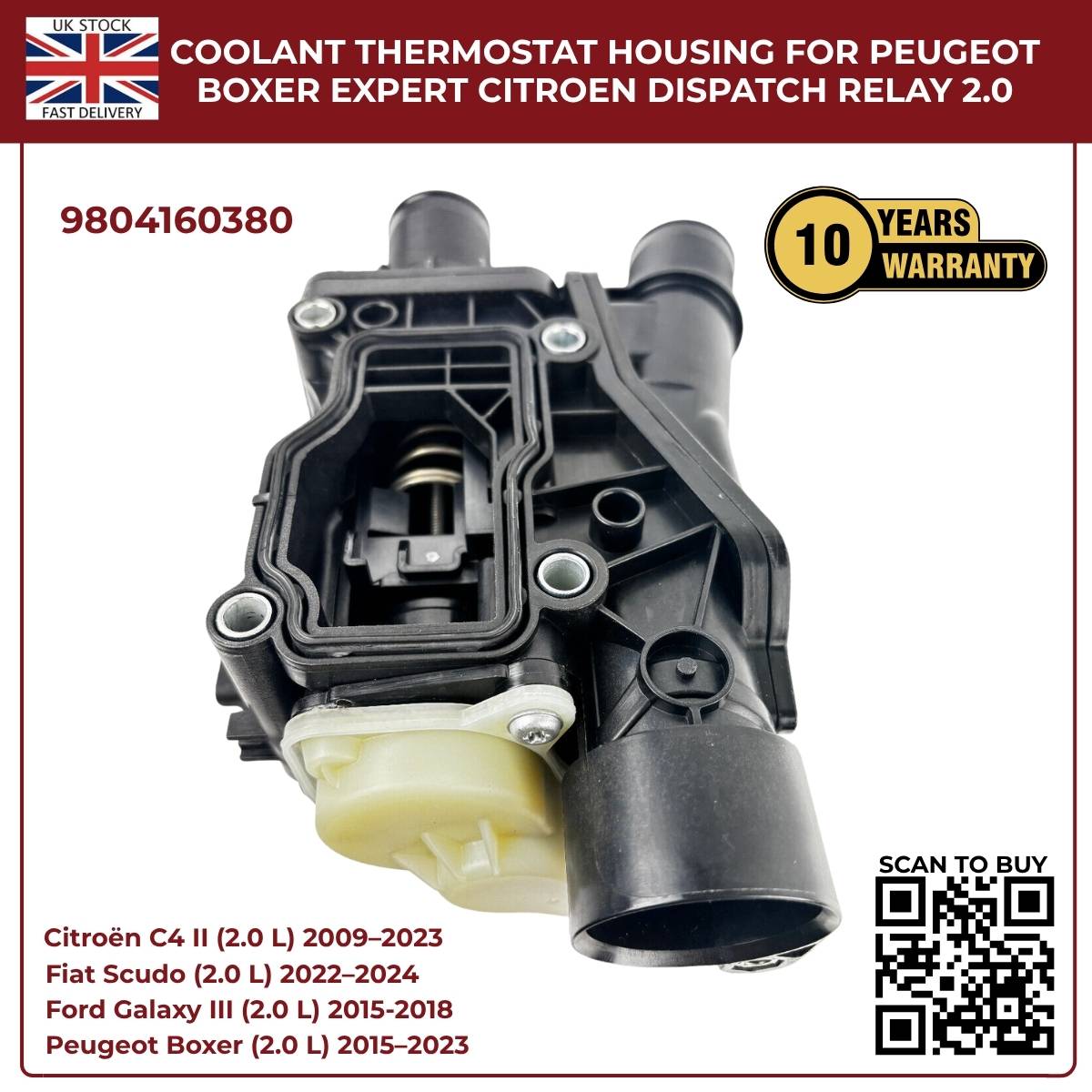 Coolant Thermostat Housing 9804160380 for Ford, Peugeot, Toyota & Vauxhall 2.0 Diesel Engines