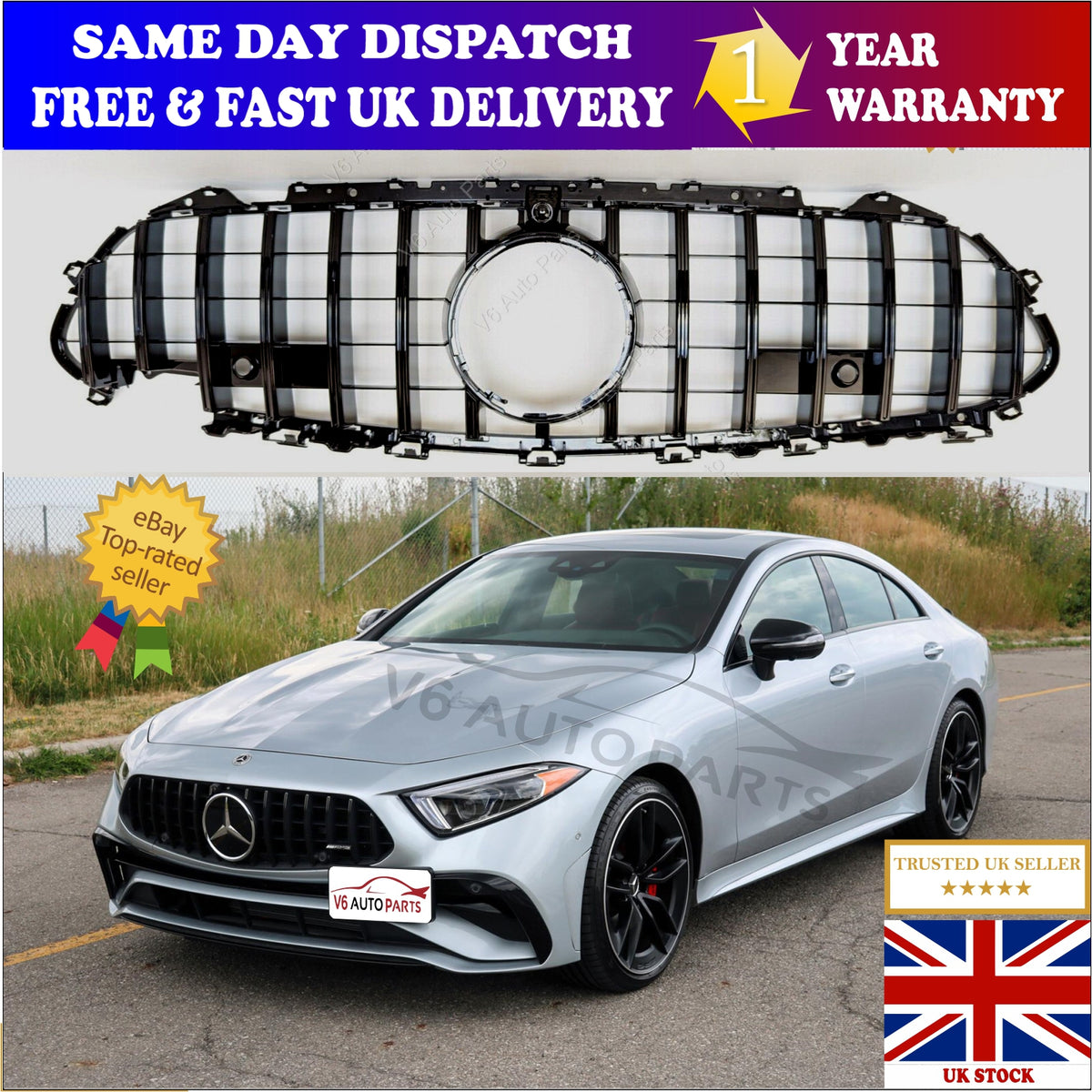 For Mercedes-Benz CLS-Class C257 (2019–2023) Front Radiator GT Gloss Black Grille – Fits CLS350 & AMG Models