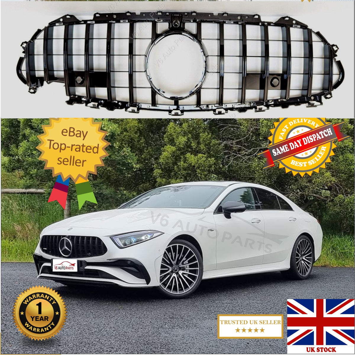 For Mercedes-Benz CLS-Class C257 (2019–2023) Front Radiator GT Gloss Black Grille – Fits CLS350 & AMG Models