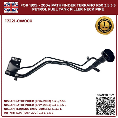 Replacement Fuel Tank Filler Neck Pipe – Nissan Pathfinder / Terrano R50 (1999–2004, 3.3L & 3.5L Petrol, OEM 17221-0W000)