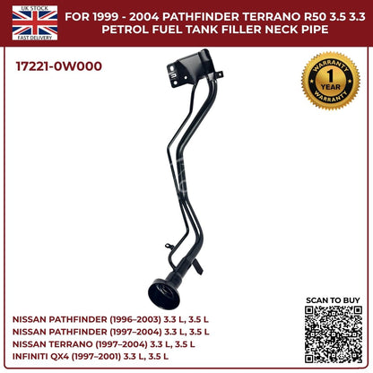 Replacement Fuel Tank Filler Neck Pipe – Nissan Pathfinder / Terrano R50 (1999–2004, 3.3L & 3.5L Petrol, OEM 17221-0W000)