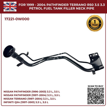 Replacement Fuel Tank Filler Neck Pipe – Nissan Pathfinder / Terrano R50 (1999–2004, 3.3L & 3.5L Petrol, OEM 17221-0W000)