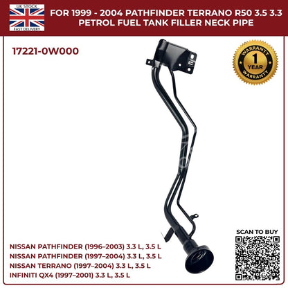 Replacement Fuel Tank Filler Neck Pipe – Nissan Pathfinder / Terrano R50 (1999–2004, 3.3L & 3.5L Petrol, OEM 17221-0W000)