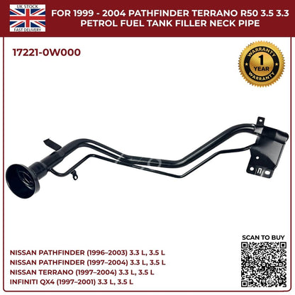 Replacement Fuel Tank Filler Neck Pipe – Nissan Pathfinder / Terrano R50 (1999–2004, 3.3L & 3.5L Petrol, OEM 17221-0W000)