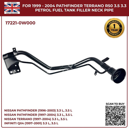 Replacement Fuel Tank Filler Neck Pipe – Nissan Pathfinder / Terrano R50 (1999–2004, 3.3L & 3.5L Petrol, OEM 17221-0W000)