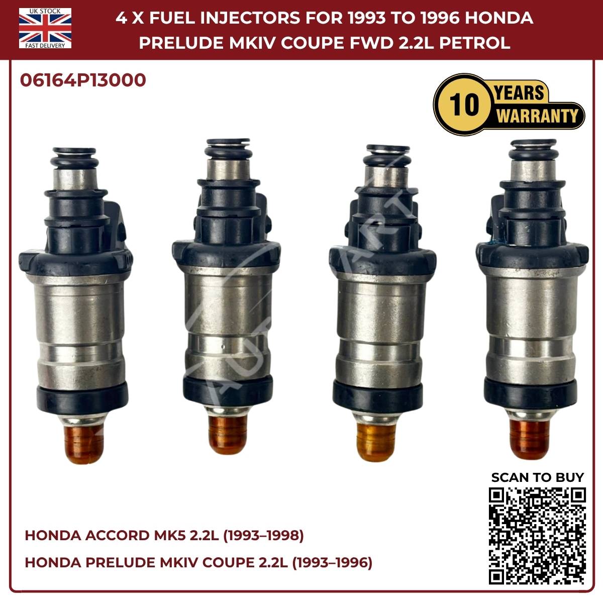4x Fuel Injectors For Honda Prelude MKIV (1993–1996) 2.2L F22A1/F22A4 FWD Petrol