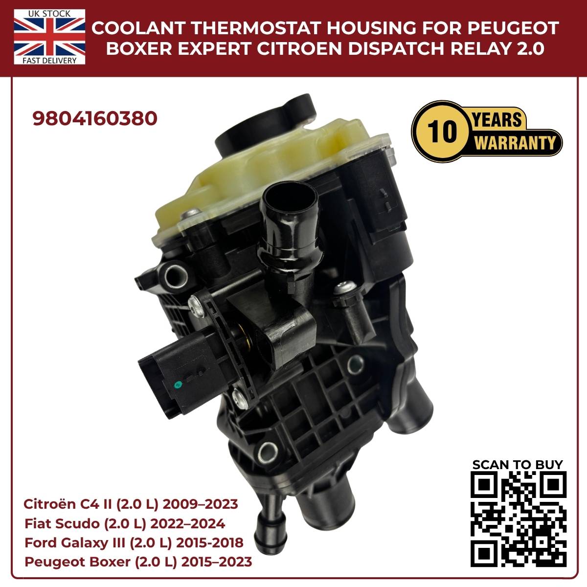 Coolant Thermostat Housing 9804160380 for Ford, Peugeot, Toyota & Vauxhall 2.0 Diesel Engines