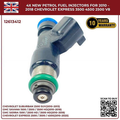 4× Fuel Injectors 12613412 – Fits 2010–2013 Chevrolet Suburban 2500 HD 6.0L V8 Petrol