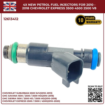 4× Fuel Injectors 12613412 – Fits 2010–2013 Chevrolet Suburban 2500 HD 6.0L V8 Petrol