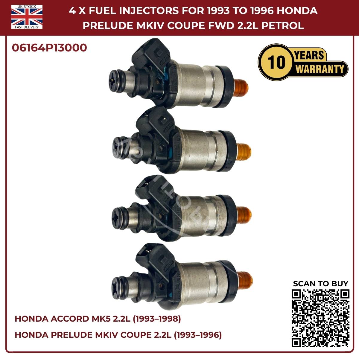 4x Fuel Injectors For Honda Prelude MKIV (1993–1996) 2.2L F22A1/F22A4 FWD Petrol
