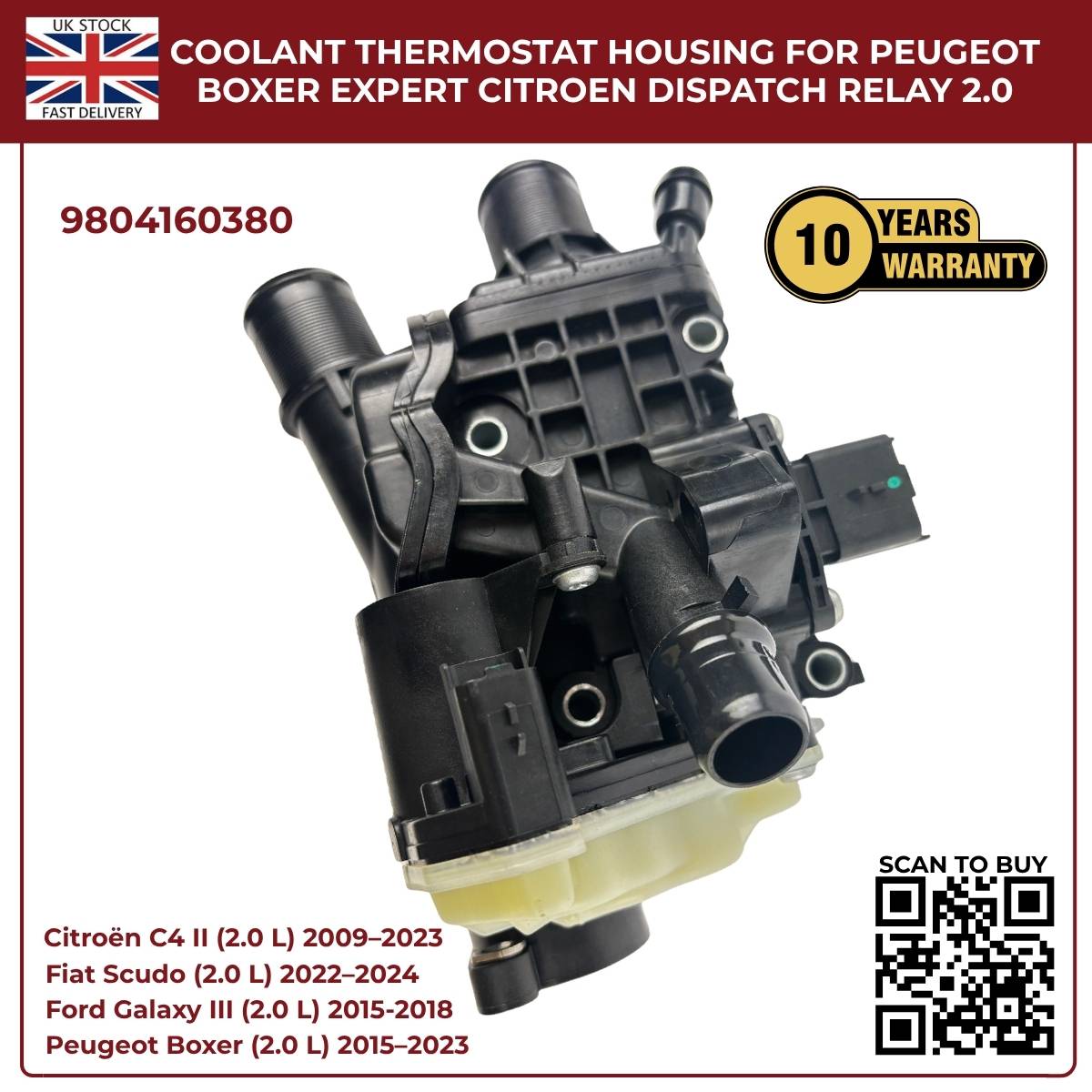 Coolant Thermostat Housing 9804160380 for Ford, Peugeot, Toyota & Vauxhall 2.0 Diesel Engines