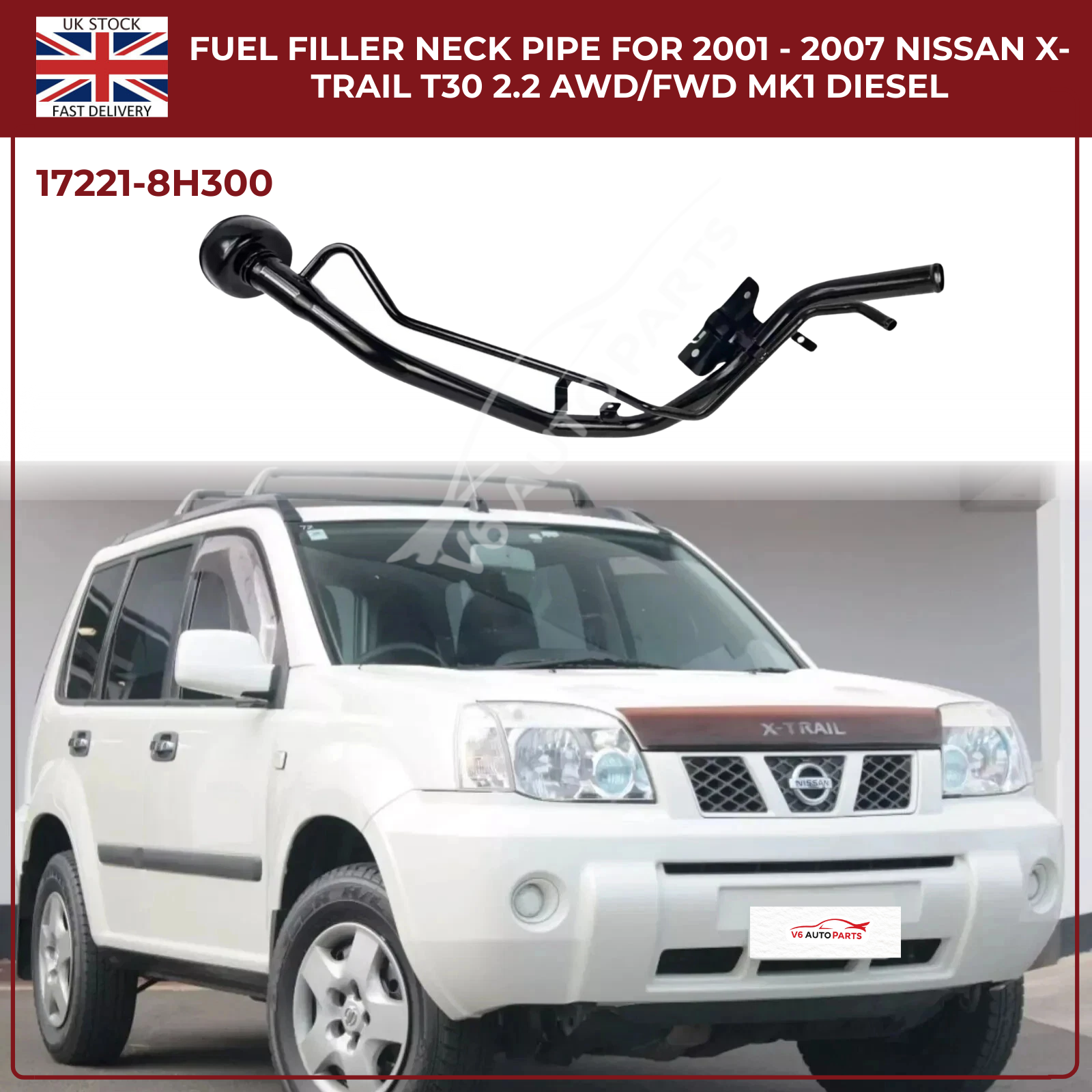 Fuel Tank Filler Neck Pipe 17221-8H300 For  Nissan X-Trail T30 SUV 2.2 Diesel 4WD/2WD (2001–2007)